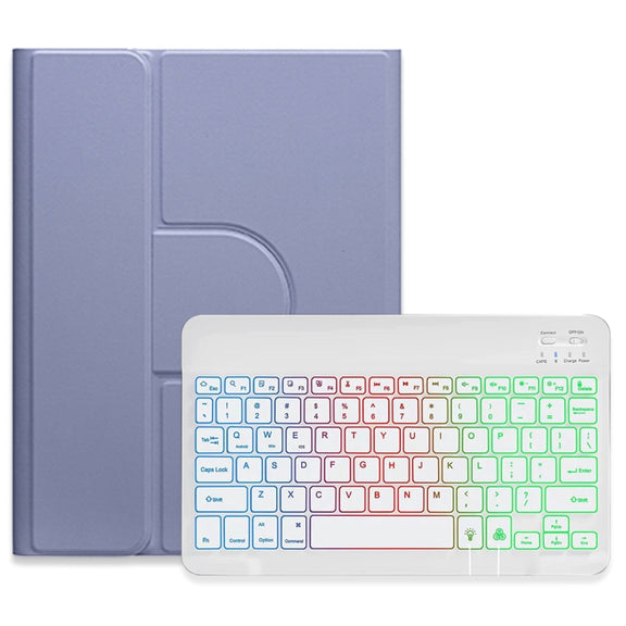 For iPad Air 2022 / iPad Pro 11 2021 Three-color Backlight White 360 Degree Rotatable Bluetooth Keyboard Leather Case(Lavender Purple)