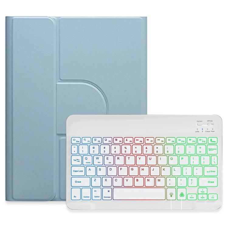 For iPad 10.2 2021 / Air 2019 Three-color Backlight White 360 Degree Rotatable Bluetooth Keyboard Leather Case(Mist Blue) - Universal by PMC TechLife | Online Shopping South Africa | PMC TechLife