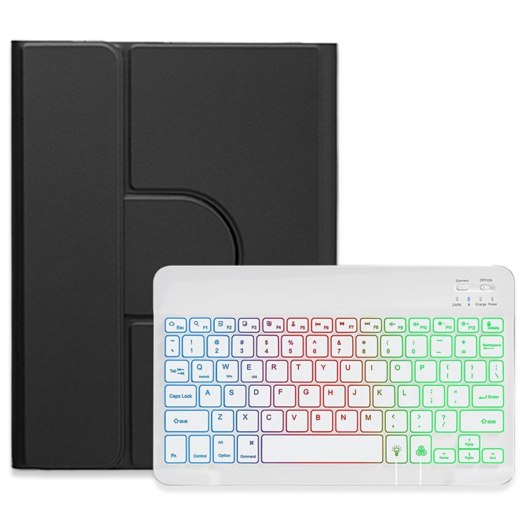 For iPad 10.2 2021 / Air 2019 Three-color Backlight White 360 Degree Rotatable Bluetooth Keyboard Leather Case(Black) - Universal by PMC TechLife | Online Shopping South Africa | PMC TechLife