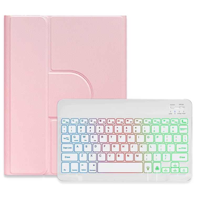For iPad 10.2 2021 / Air 2019 Three-color Backlight White 360 Degree Rotatable Bluetooth Keyboard Leather Case(Pink) - Universal by PMC TechLife | Online Shopping South Africa | PMC TechLife