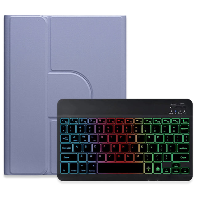 For iPad 10th Gen 10.9 2022 Three-color Backlight Black 360 Degree Rotatable Bluetooth Keyboard Leather Case(Lavender Purple)