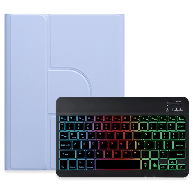 For iPad 10.2 2021 / Air 2019 Three-color Backlight Black 360 Degree Rotatable Bluetooth Keyboard Leather Case(Light Purple) - Universal by PMC TechLife | Online Shopping South Africa | PMC TechLife
