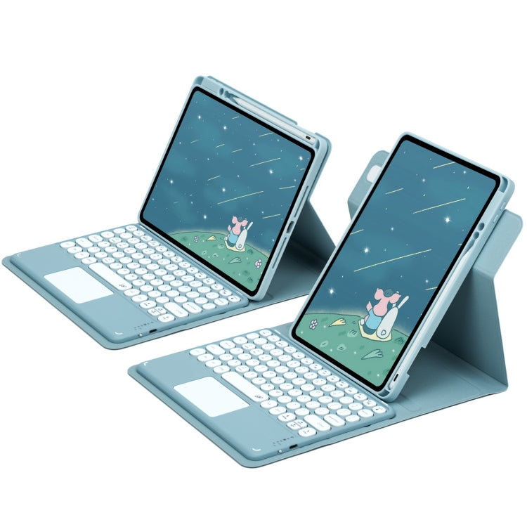 For iPad 10th Gen 10.9 2022 Round Button 360 Degree Rotatable Bluetooth Keyboard Leather Case with Touchpad(Mist Blue) - Universal by PMC TechLife | Online Shopping South Africa | PMC TechLife