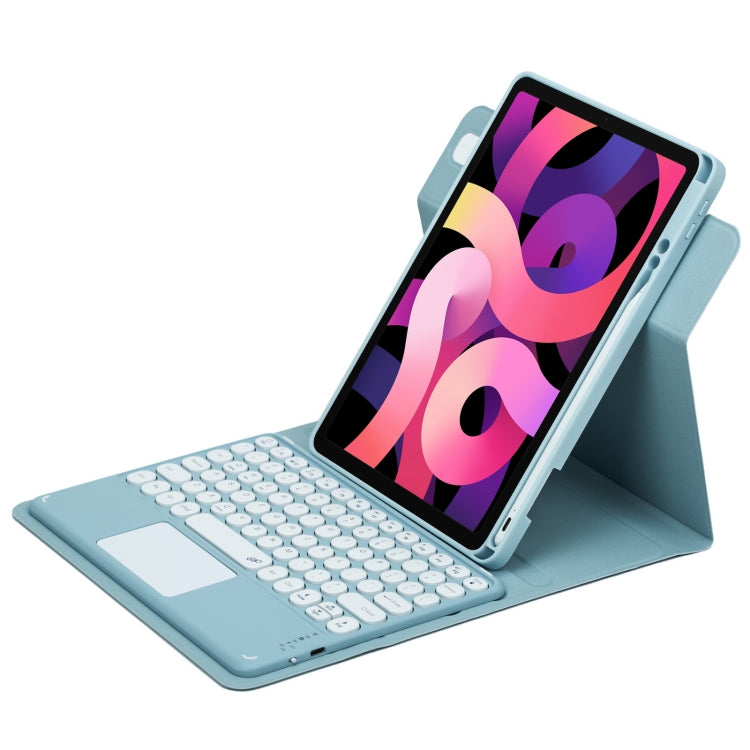 For iPad Air 2022 / iPad Pro 11 2021 Round Button 360 Degree Rotatable Bluetooth Keyboard Leather Case with Touchpad(Mist Blue) - Universal by PMC TechLife | Online Shopping South Africa | PMC TechLife