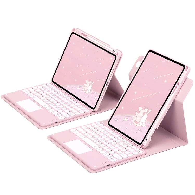 For iPad Air 2022 / iPad Pro 11 2021 Round Button 360 Degree Rotatable Bluetooth Keyboard Leather Case with Touchpad(Pink) - Universal by PMC TechLife | Online Shopping South Africa | PMC TechLife