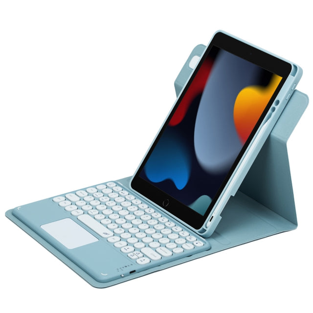 For iPad 10.2 2021 / Air 2019 Round Button 360 Degree Rotatable Bluetooth Keyboard Leather Case with Touchpad(Mist Blue)