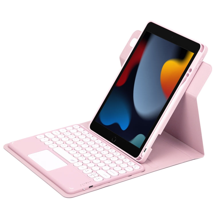 For iPad 10.2 2021 / Air 2019 Round Button 360 Degree Rotatable Bluetooth Keyboard Leather Case with Touchpad(Pink) - Universal by PMC TechLife | Online Shopping South Africa | PMC TechLife | Buy Now Pay Later Mobicred