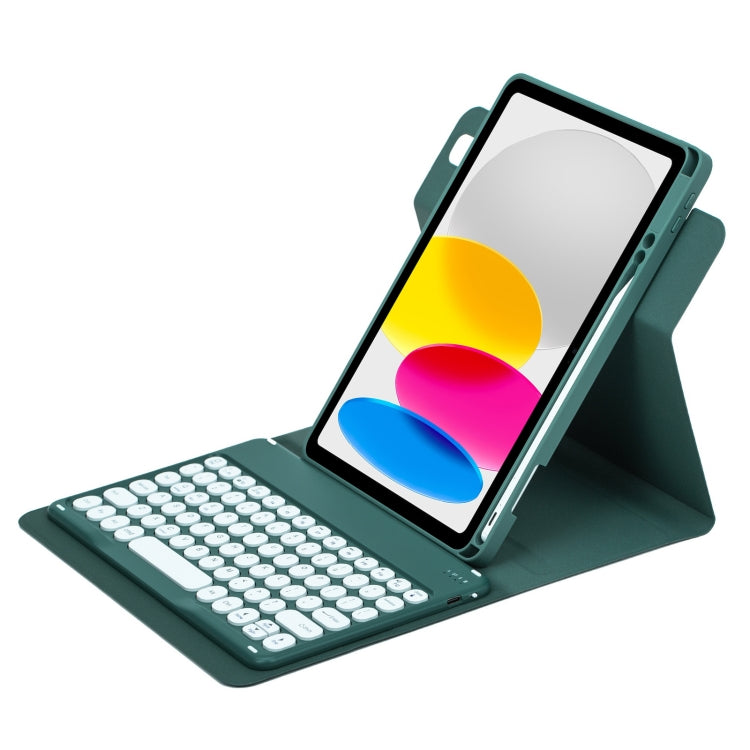 For iPad 10th Gen 10.9 2022 Round Button 360 Degree Rotatable Bluetooth Keyboard Leather Case(Dark Green) - Universal by PMC TechLife | Online Shopping South Africa | PMC TechLife