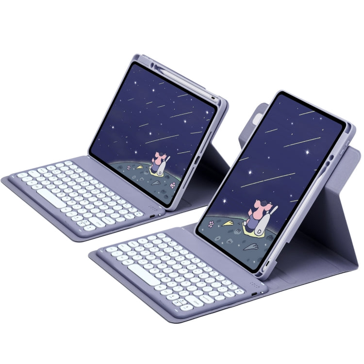 For iPad Air 2022 / iPad Pro 11 2021 Round Button 360 Degree Rotatable Bluetooth Keyboard Leather Case(Lavender Purple) - Universal by PMC TechLife | Online Shopping South Africa | PMC TechLife