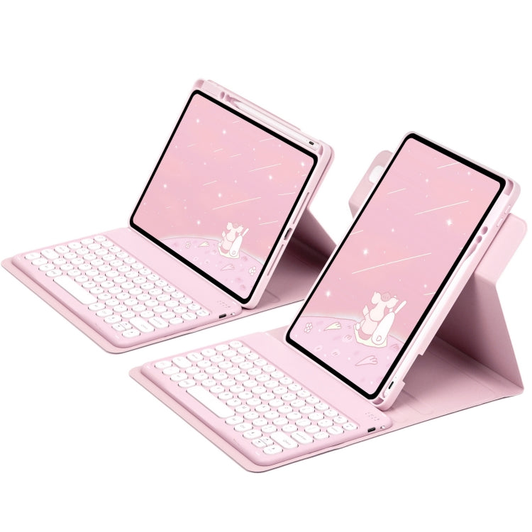 For iPad Air 2022 / iPad Pro 11 2021 Round Button 360 Degree Rotatable Bluetooth Keyboard Leather Case(Pink) - Universal by PMC TechLife | Online Shopping South Africa | PMC TechLife