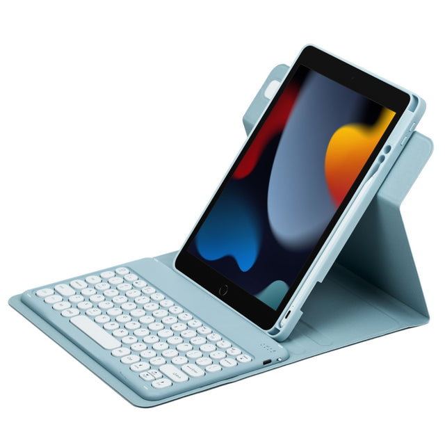 For iPad 10.2 2021 / Air 2019 Round Button 360 Degree Rotatable Bluetooth Keyboard Leather Case(Mist Blue)