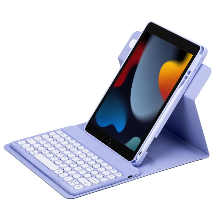For iPad 10.2 2021 / Air 2019 Round Button 360 Degree Rotatable Bluetooth Keyboard Leather Case(Light Purple) - Universal by PMC TechLife | Online Shopping South Africa | PMC TechLife
