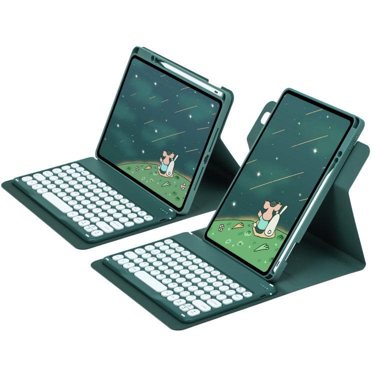 For iPad 10.2 2021 / Air 2019 Round Button 360 Degree Rotatable Bluetooth Keyboard Leather Case(Dark Green) - Universal by PMC TechLife | Online Shopping South Africa | PMC TechLife