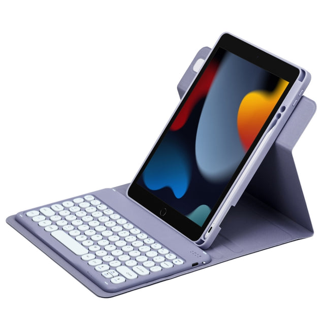 For iPad 10.2 2021 / Air 2019 Round Button 360 Degree Rotatable Bluetooth Keyboard Leather Case(Lavender Purple)