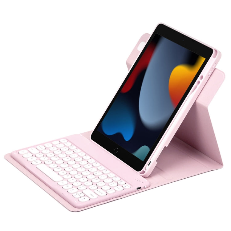 For iPad 10.2 2021 / Air 2019 Round Button 360 Degree Rotatable Bluetooth Keyboard Leather Case(Pink) - Universal by PMC TechLife | Online Shopping South Africa | PMC TechLife