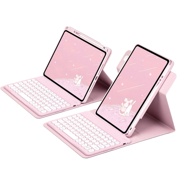 For iPad 10.2 2021 / Air 2019 Round Button 360 Degree Rotatable Bluetooth Keyboard Leather Case(Pink)