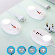 YF-106 USB- C / Type-Cx2+USBx2 Oval PD Socket Phone Charger with Light, Plug Type:US Plug(White)
