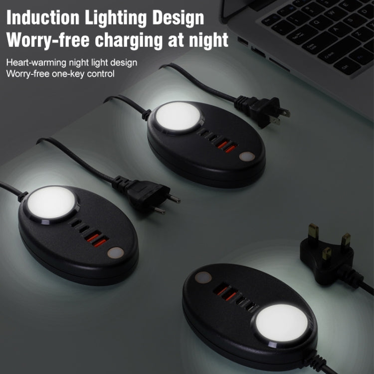 YF-106 USB- C / Type-Cx2+USBx2 Oval PD Socket Phone Charger with Light, Plug Type:EU Plug(White)