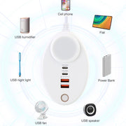 YF-106 USB- C / Type-Cx2+USBx2 Oval PD Socket Phone Charger with Light, Plug Type:US Plug(White)