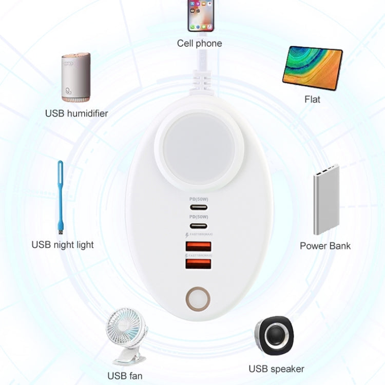 YF-106 USB- C / Type-Cx2+USBx2 Oval PD Socket Phone Charger with Light, Plug Type:UK Plug(Black)
