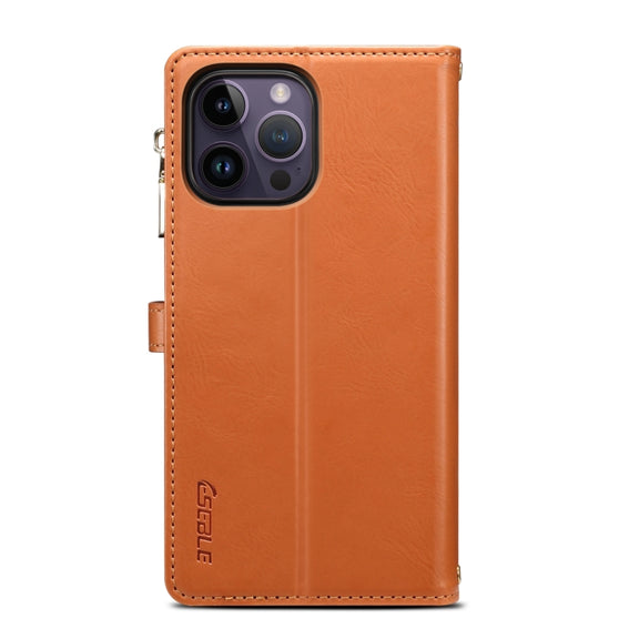 For iPhone 16 Pro ESEBLE Star Series Lanyard Zipper Wallet RFID Leather Case(Brown)