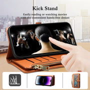 For iPhone 16 Pro ESEBLE Star Series Lanyard Zipper Wallet RFID Leather Case(Brown)