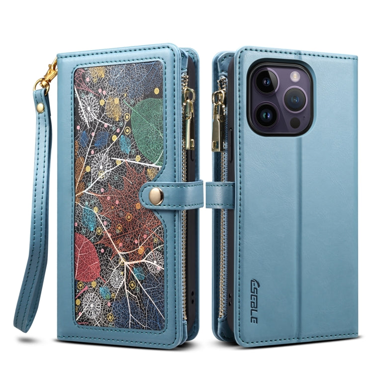 For iPhone 16 Pro ESEBLE Star Series Lanyard Zipper Wallet RFID Leather Case(Blue) - iPhone 16 Pro Cases by ESEBLE | Online Shopping South Africa | PMC TechLife | Buy Now Pay Later Mobicred