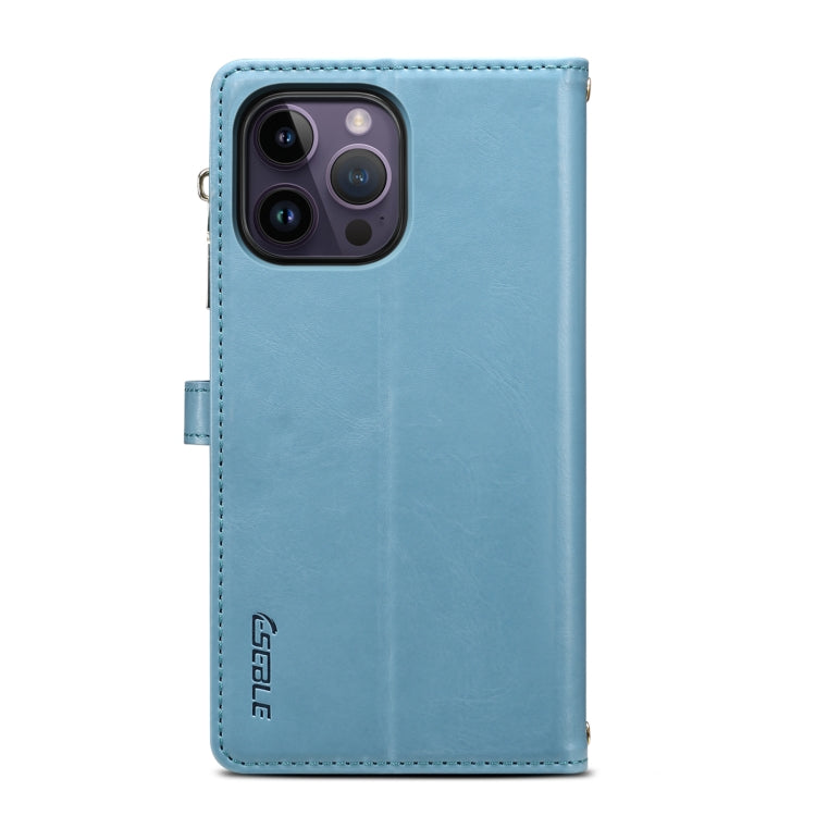 For iPhone 16 Pro ESEBLE Star Series Lanyard Zipper Wallet RFID Leather Case(Blue)