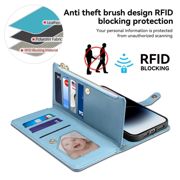 For iPhone 16 Pro ESEBLE Star Series Lanyard Zipper Wallet RFID Leather Case(Blue) - iPhone 16 Pro Cases by ESEBLE | Online Shopping South Africa | PMC TechLife | Buy Now Pay Later Mobicred
