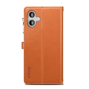For iPhone 16 Plus ESEBLE Star Series Lanyard Zipper Wallet RFID Leather Case(Brown)