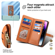 For iPhone 16 Plus ESEBLE Star Series Lanyard Zipper Wallet RFID Leather Case(Brown)