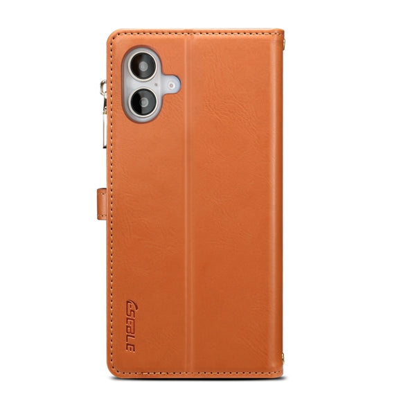 For iPhone 16 ESEBLE Star Series Lanyard Zipper Wallet RFID Leather Case(Brown)