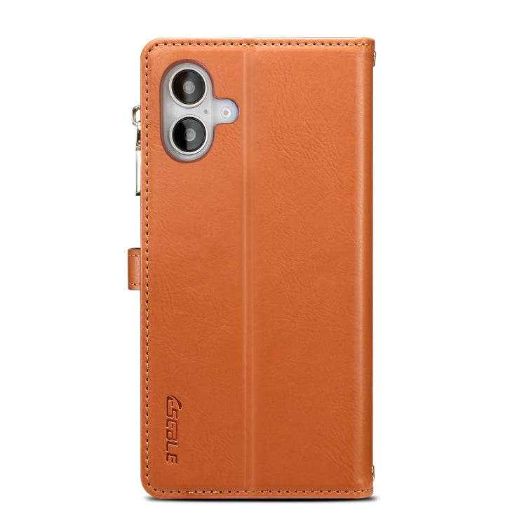 For iPhone 16 ESEBLE Star Series Lanyard Zipper Wallet RFID Leather Case(Brown)