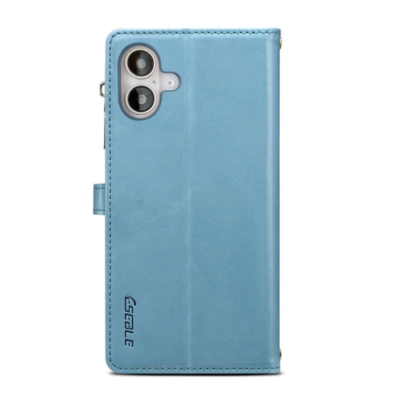 For iPhone 16 ESEBLE Star Series Lanyard Zipper Wallet RFID Leather Case(Blue)