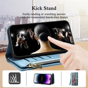 For iPhone 16 ESEBLE Star Series Lanyard Zipper Wallet RFID Leather Case(Blue)