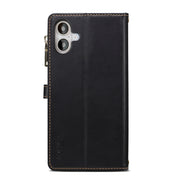 For iPhone 16 ESEBLE Star Series Lanyard Zipper Wallet RFID Leather Case(Black)