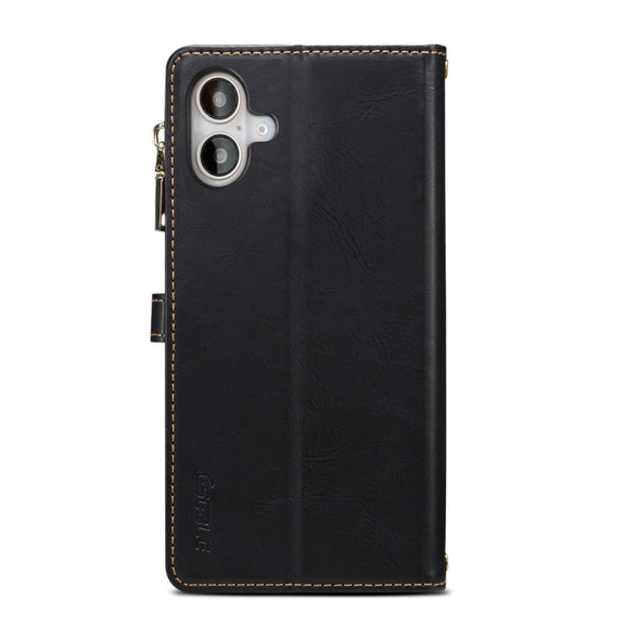 For iPhone 16 ESEBLE Star Series Lanyard Zipper Wallet RFID Leather Case(Black)