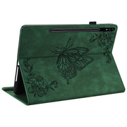 For Samsung Galaxy Tab S9 Butterfly Flower Embossed Leather Tablet Case(Green)