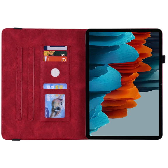 For Samsung Galaxy Tab S9 Butterfly Flower Embossed Leather Tablet Case(Red)