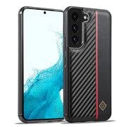 For Samsung Galaxy S22 LC.IMEEKE 3 in 1 Carbon Fiber Texture Shockproof Phone Case(Black)