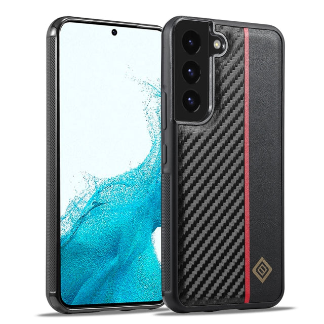 For Samsung Galaxy S22 LC.IMEEKE 3 in 1 Carbon Fiber Texture Shockproof Phone Case(Black)