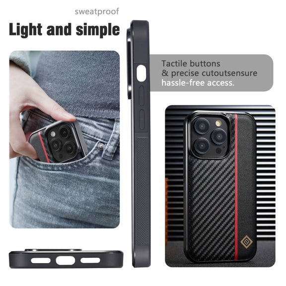 For Samsung Galaxy S22 LC.IMEEKE 3 in 1 Carbon Fiber Texture Shockproof Phone Case(Black)