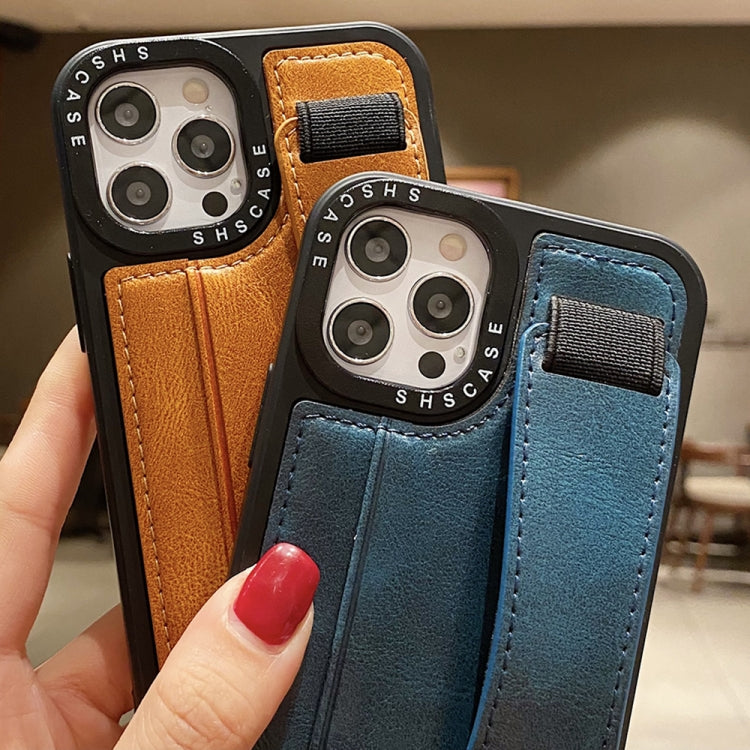 For iPhone 14 Pro Photo Frame Card Wallet Wrist Strap Holder Back Cover Phone Case(Brown) - iPhone 14 Pro Cases by PMC TechLife | Online Shopping South Africa | PMC TechLife