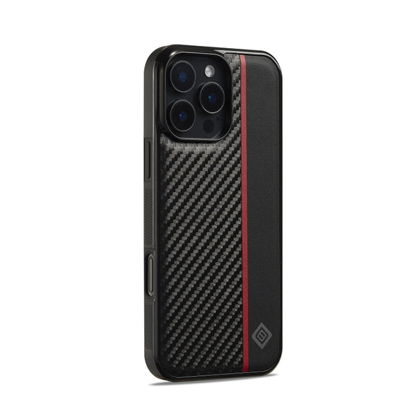 For iPhone 16 Pro Max LC.IMEEKE 3 in 1 Carbon Fiber Texture Shockproof Phone Case(Black)