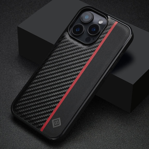 For iPhone 16 Pro LC.IMEEKE 3 in 1 Carbon Fiber Texture Shockproof Phone Case(Black)