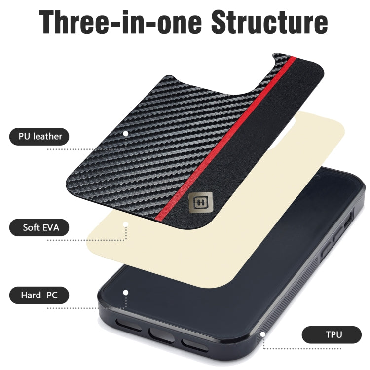 For iPhone 16 Pro Max LC.IMEEKE 3 in 1 Carbon Fiber Texture Shockproof Phone Case(Black)