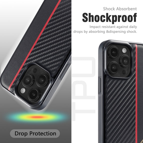For iPhone 16 Pro Max LC.IMEEKE 3 in 1 Carbon Fiber Texture Shockproof Phone Case(Black)