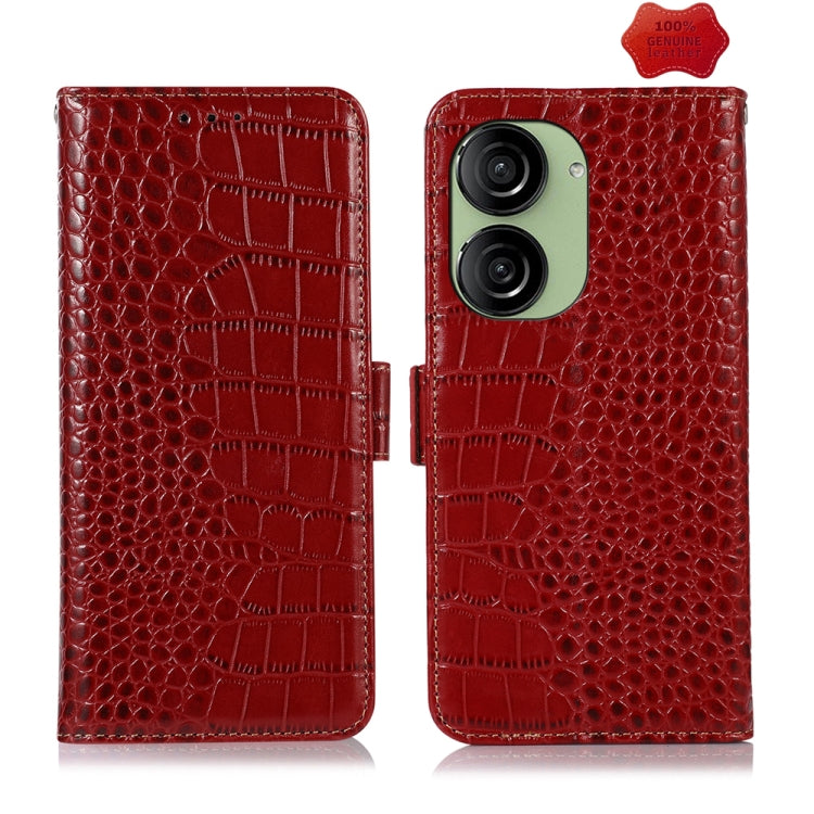 For Asus ZenFone 10 / ZenFone 9  Crocodile Top Layer Cowhide Leather Phone Case(Red) - ASUS Cases by PMC Jewellery | Online Shopping South Africa | PMC Jewellery | Buy Now Pay Later Mobicred