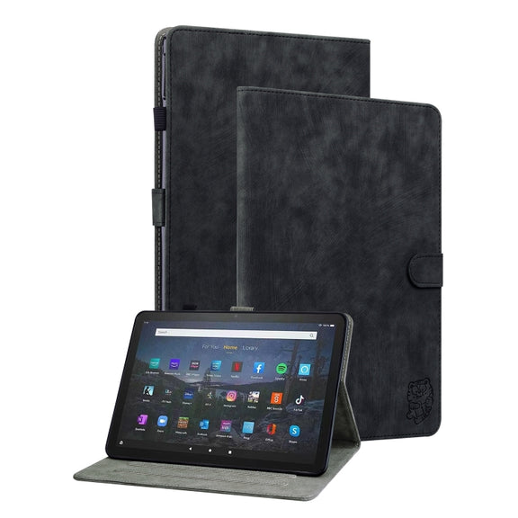 For Amazon Fire Max 11 Tiger Pattern Flip Leather Tablet Case(Black)