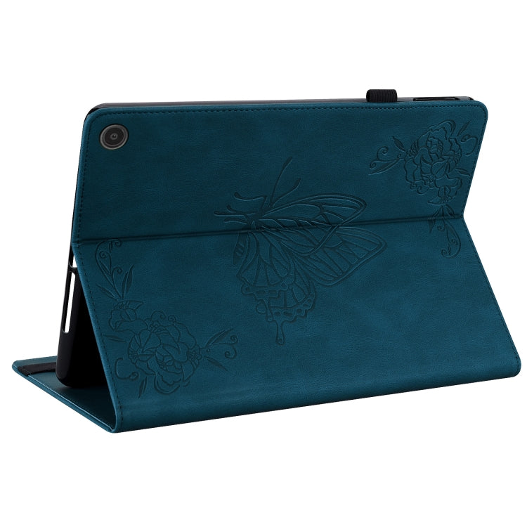 For Amazon Fire Max 11 Butterfly Flower Embossed Leather Tablet Case(Blue)